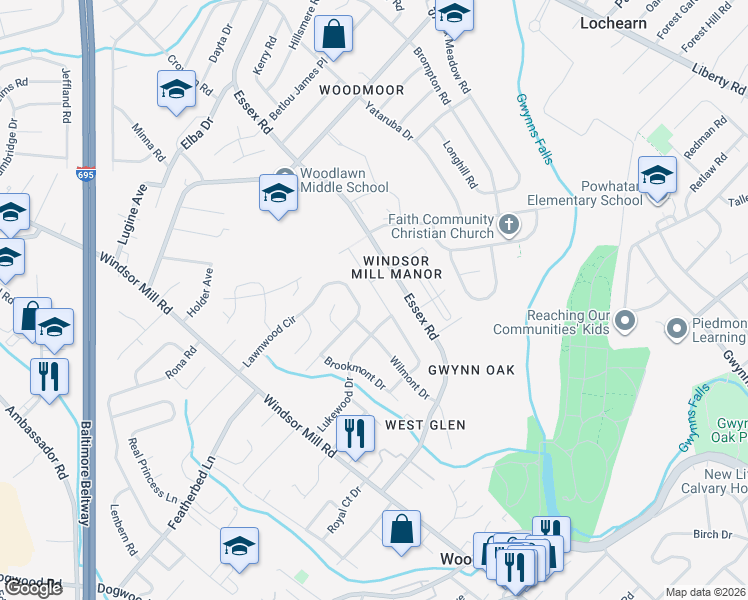 map of restaurants, bars, coffee shops, grocery stores, and more near 6743 Ransome Drive in Baltimore