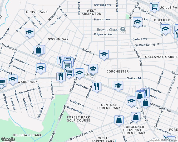 map of restaurants, bars, coffee shops, grocery stores, and more near 3609 Mohawk Avenue in Baltimore