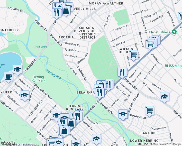 map of restaurants, bars, coffee shops, grocery stores, and more near 4209 Diller Avenue in Baltimore