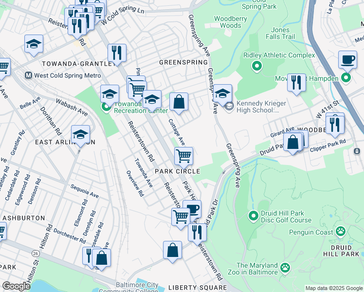 map of restaurants, bars, coffee shops, grocery stores, and more near 3700 Cottage Avenue in Baltimore