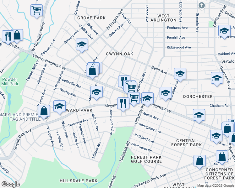 map of restaurants, bars, coffee shops, grocery stores, and more near 4801 Liberty Heights Avenue in Baltimore