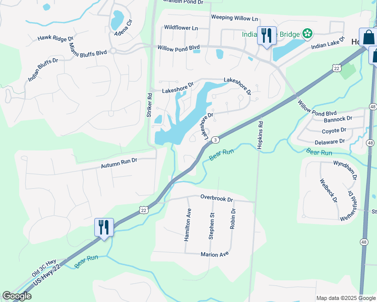 map of restaurants, bars, coffee shops, grocery stores, and more near 820 Sunrise Ridge Court in Maineville