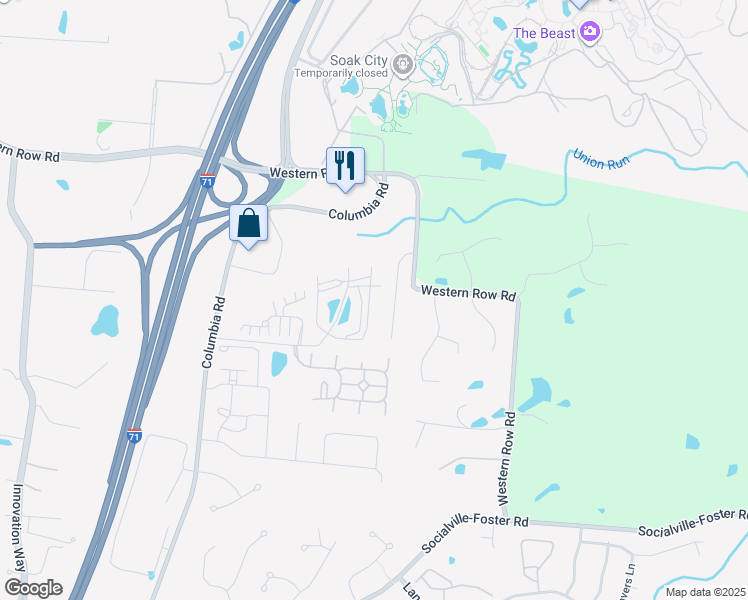 map of restaurants, bars, coffee shops, grocery stores, and more near 7310 Capri Way in Maineville