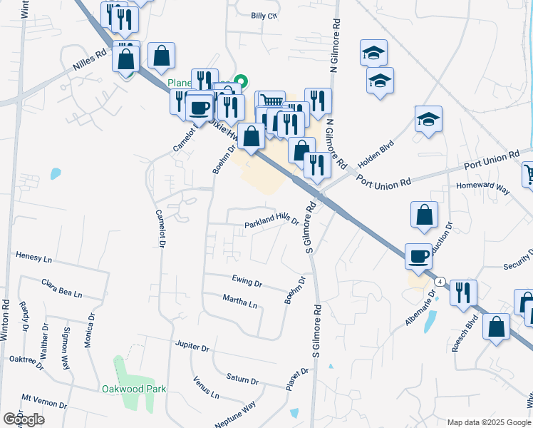 map of restaurants, bars, coffee shops, grocery stores, and more near 13 North Timber Hollow Drive in Fairfield