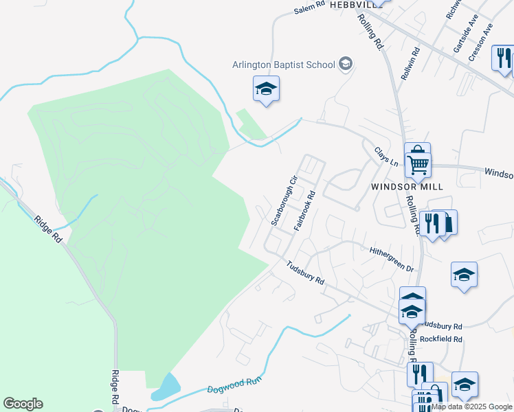 map of restaurants, bars, coffee shops, grocery stores, and more near 2865 Diamond Ridge Road in Milford Mill