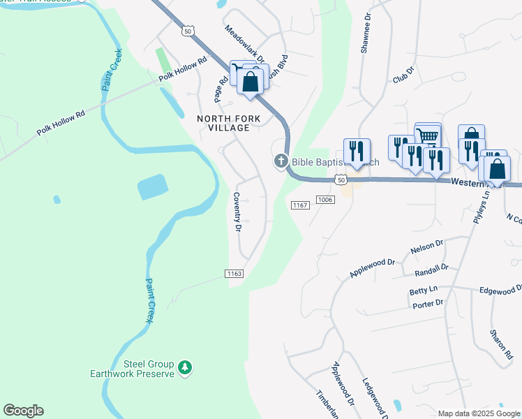 map of restaurants, bars, coffee shops, grocery stores, and more near 71 Page Road in Chillicothe