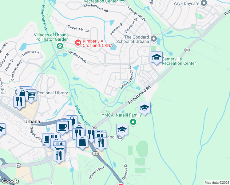 map of restaurants, bars, coffee shops, grocery stores, and more near 9503 Burgee Place in Frederick