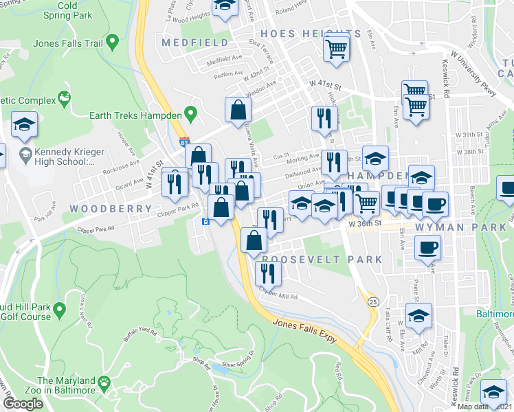 map of restaurants, bars, coffee shops, grocery stores, and more near 101 Independence Avenue Southeast in Washington