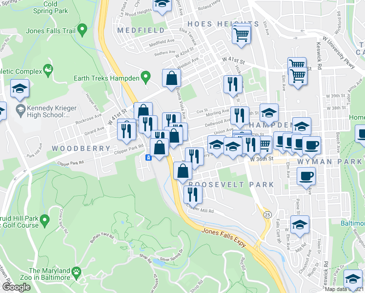 map of restaurants, bars, coffee shops, grocery stores, and more near 101 Independence Avenue Southeast in Washington