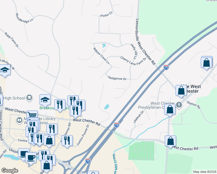 map of restaurants, bars, coffee shops, grocery stores, and more near 8846 Eagleview Drive in Beckett Ridge