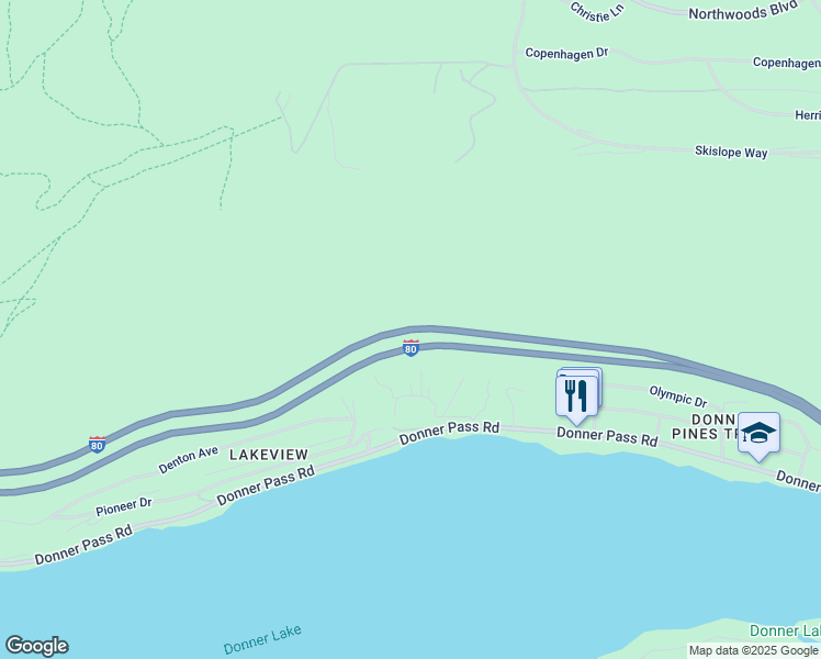 map of restaurants, bars, coffee shops, grocery stores, and more near Alan S. Hart Freeway in Truckee
