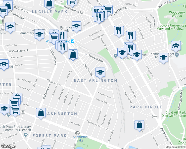map of restaurants, bars, coffee shops, grocery stores, and more near 3922 Edgewood Road in Baltimore