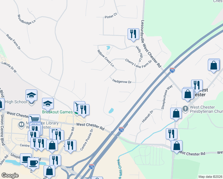 map of restaurants, bars, coffee shops, grocery stores, and more near 8846 Eagleview Drive in Beckett Ridge