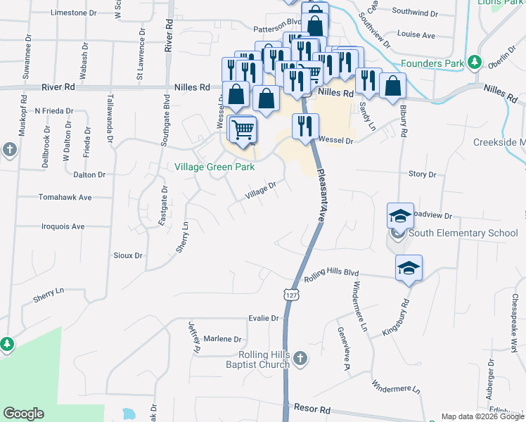 map of restaurants, bars, coffee shops, grocery stores, and more near 328 Meadow Ct in Fairfield