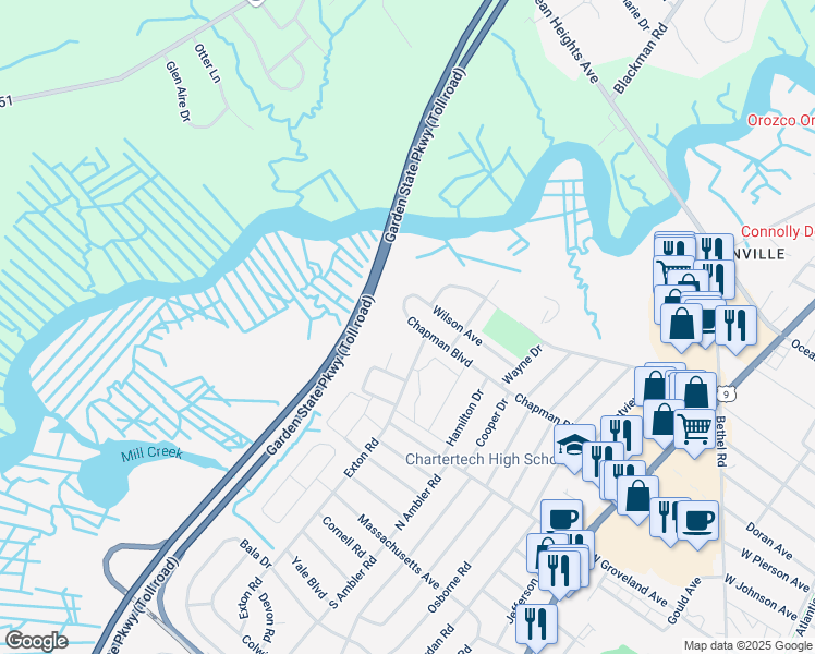 map of restaurants, bars, coffee shops, grocery stores, and more near 13 Fox Tail Court in Somers Point