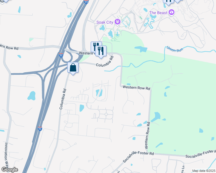 map of restaurants, bars, coffee shops, grocery stores, and more near 7333 Jamaica Way in Maineville