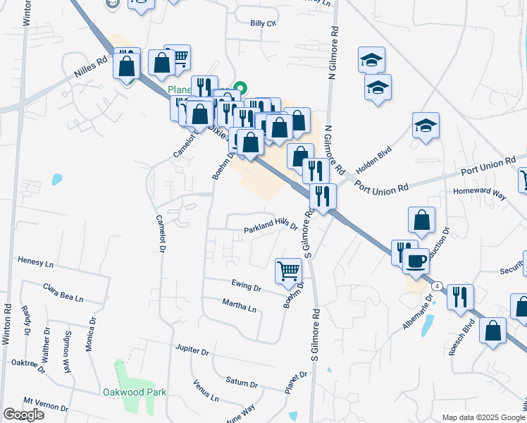 map of restaurants, bars, coffee shops, grocery stores, and more near 13 North Timber Hollow Drive in Fairfield