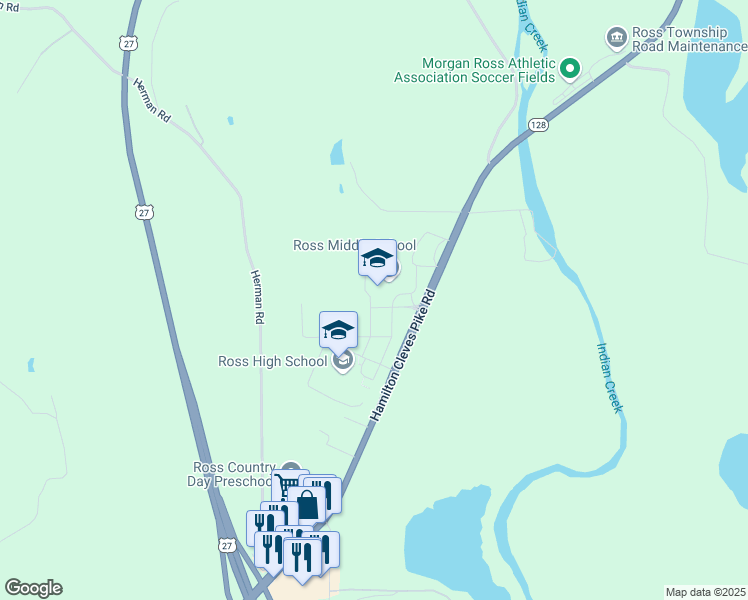 map of restaurants, bars, coffee shops, grocery stores, and more near 3425 Hamilton Cleves Road in Hamilton