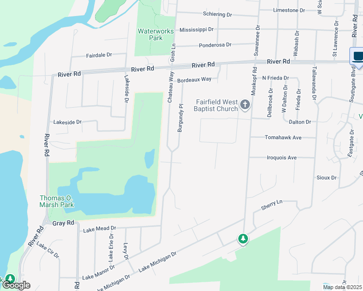 map of restaurants, bars, coffee shops, grocery stores, and more near 5392 Burgundy Place in Fairfield