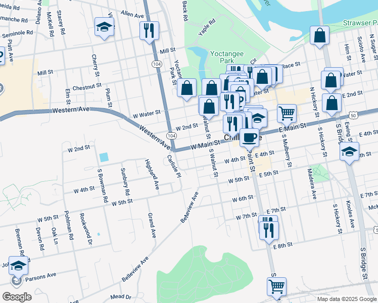 map of restaurants, bars, coffee shops, grocery stores, and more near 27 South High Street in Chillicothe