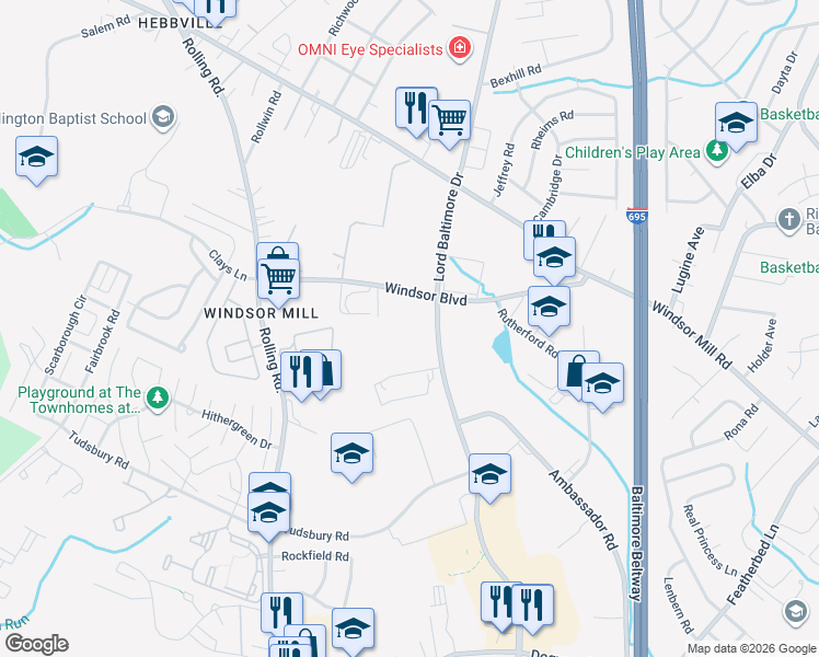 map of restaurants, bars, coffee shops, grocery stores, and more near 2810 Lord Baltimore Drive in Milford Mill