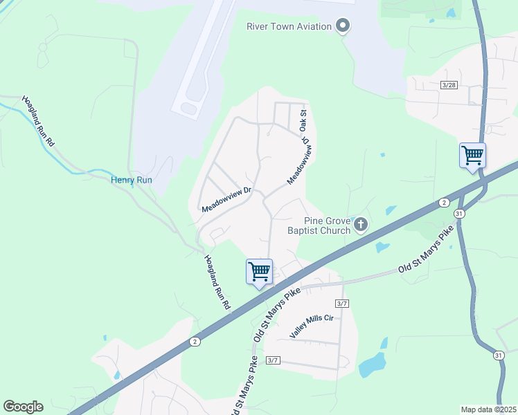 map of restaurants, bars, coffee shops, grocery stores, and more near 2302-2356 Meadowview Dr in Parkersburg