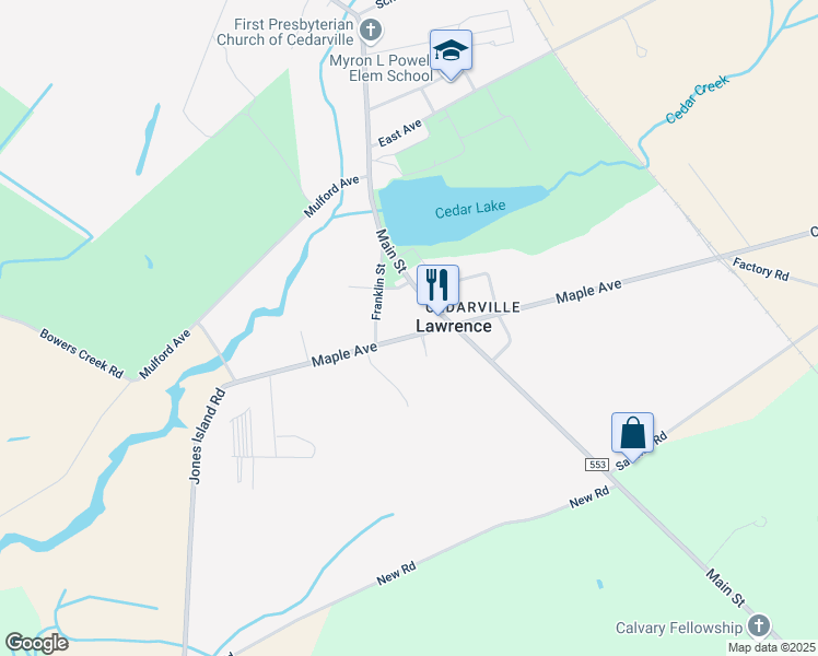 map of restaurants, bars, coffee shops, grocery stores, and more near 7 Bowers Creek Road in Lawrence