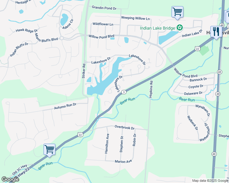 map of restaurants, bars, coffee shops, grocery stores, and more near 747 Yachtsman Cove in Maineville
