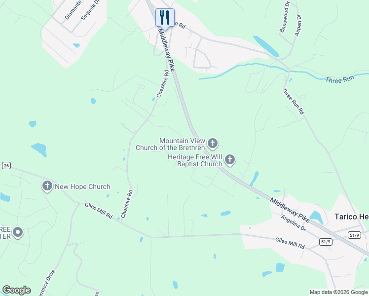 map of restaurants, bars, coffee shops, grocery stores, and more near 2186 Middleway Pike in Bunker Hill