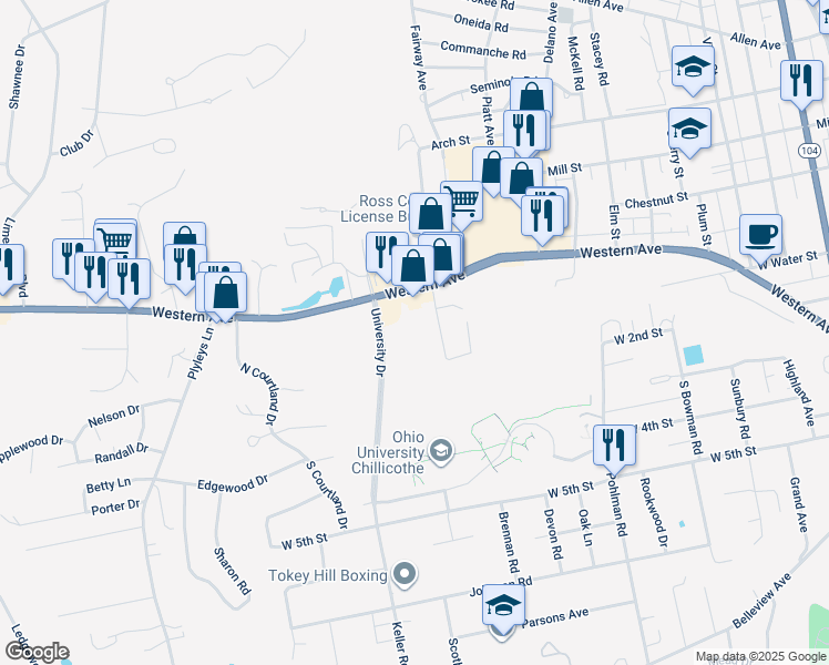 map of restaurants, bars, coffee shops, grocery stores, and more near 790 Western Avenue in Chillicothe