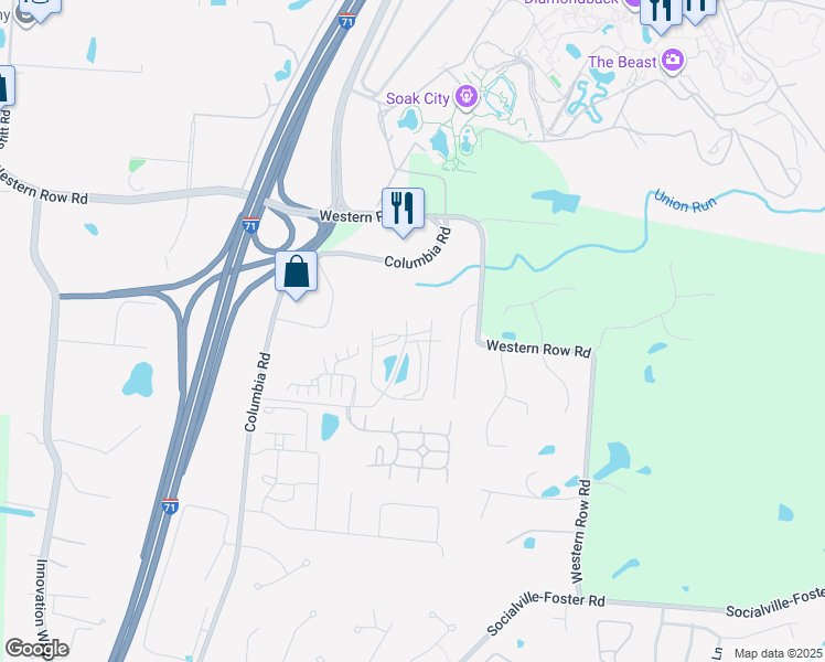 map of restaurants, bars, coffee shops, grocery stores, and more near 53 Catalina Isle in Maineville