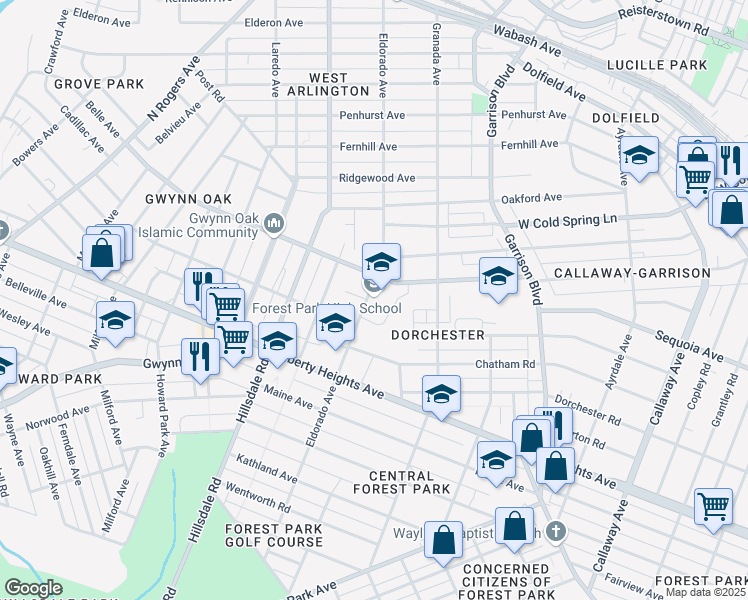 map of restaurants, bars, coffee shops, grocery stores, and more near 3701 Eldorado Avenue in Baltimore