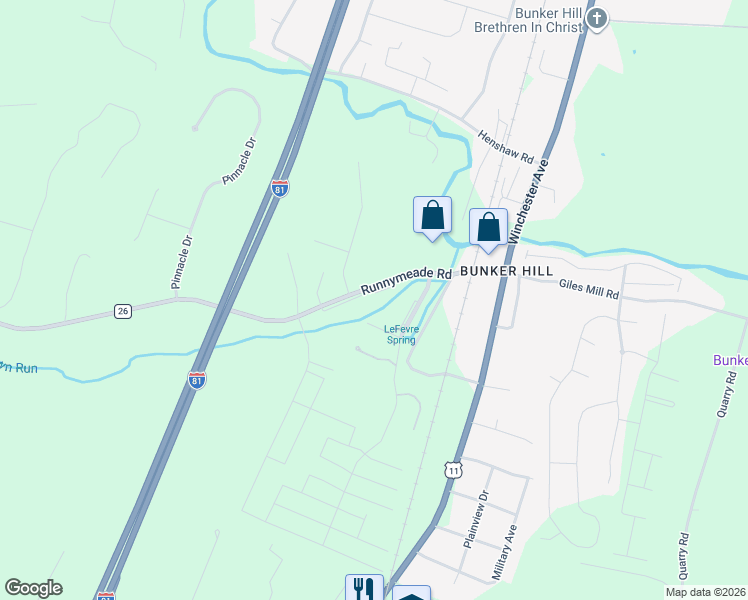 map of restaurants, bars, coffee shops, grocery stores, and more near 65 Battalion Court in Bunker Hill