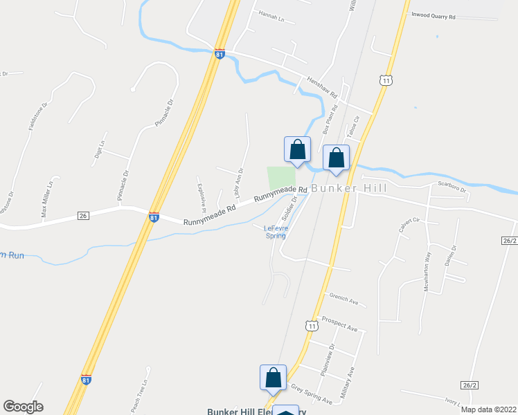 map of restaurants, bars, coffee shops, grocery stores, and more near 65 Battalion Court in Bunker Hill