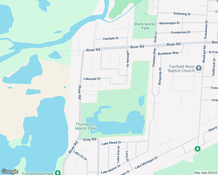 map of restaurants, bars, coffee shops, grocery stores, and more near 5534 Lakeside Drive in Fairfield