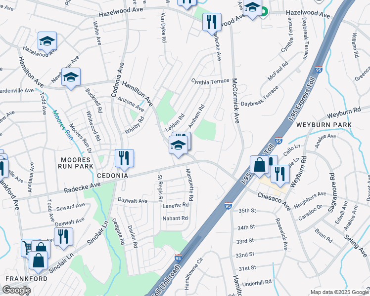 map of restaurants, bars, coffee shops, grocery stores, and more near 5310 Hamilton Avenue in Baltimore