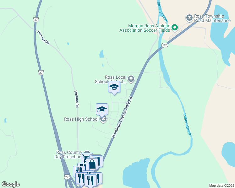 map of restaurants, bars, coffee shops, grocery stores, and more near 3425 Hamilton Cleves Road in Hamilton