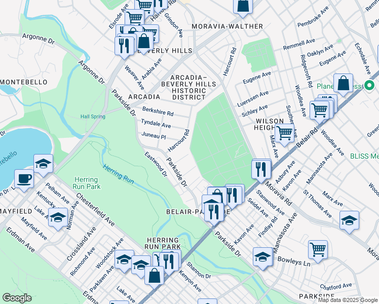 map of restaurants, bars, coffee shops, grocery stores, and more near 4216 Heckel Avenue in Baltimore