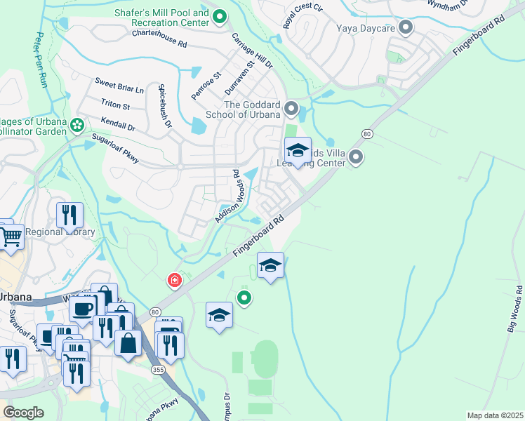 map of restaurants, bars, coffee shops, grocery stores, and more near 3575 Holborn Place in Frederick