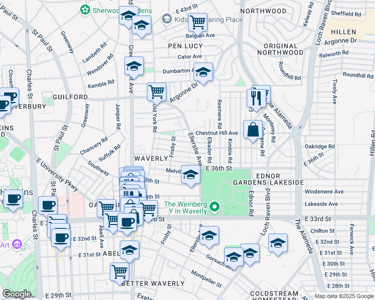 map of restaurants, bars, coffee shops, grocery stores, and more near 740 McKewin Avenue in Baltimore