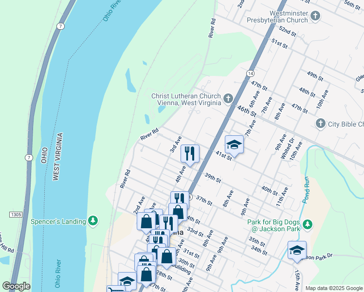 map of restaurants, bars, coffee shops, grocery stores, and more near 307 40th Street in Vienna