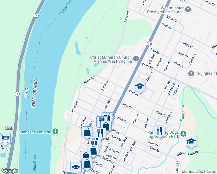 map of restaurants, bars, coffee shops, grocery stores, and more near 307 40th Street in Vienna