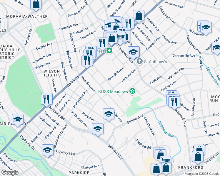 map of restaurants, bars, coffee shops, grocery stores, and more near 4413 Parkwood Avenue in Baltimore