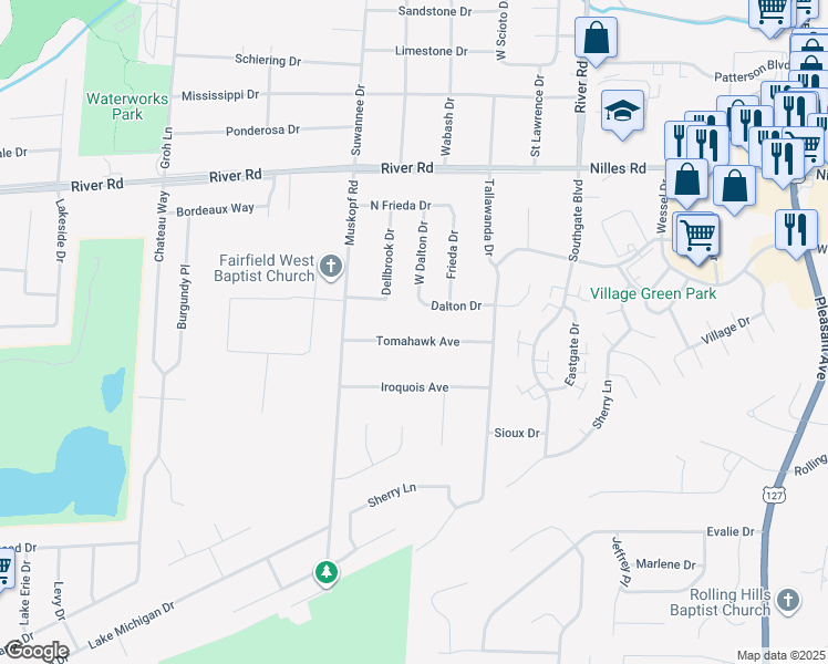 map of restaurants, bars, coffee shops, grocery stores, and more near 5382 Tomahawk Avenue in Fairfield