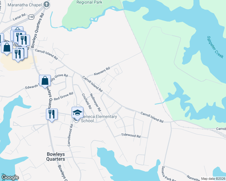 map of restaurants, bars, coffee shops, grocery stores, and more near 4023 Rustico Road in Middle River