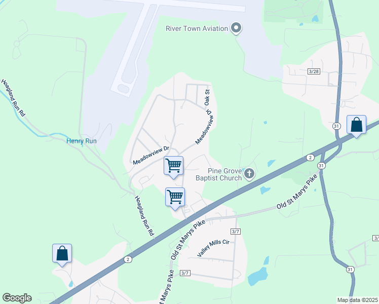 map of restaurants, bars, coffee shops, grocery stores, and more near 2356 Meadowview Dr in Parkersburg