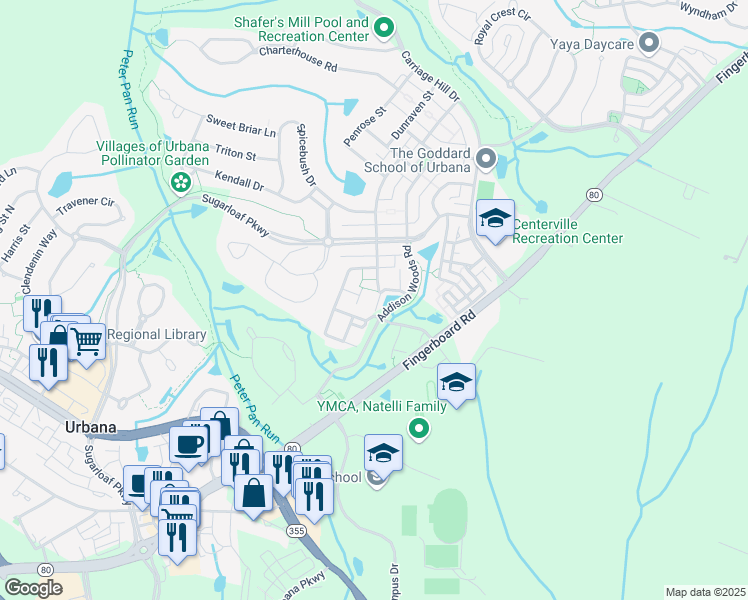 map of restaurants, bars, coffee shops, grocery stores, and more near 3522 Connor Pl in Frederick