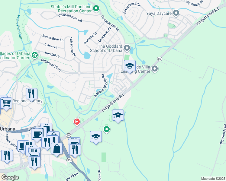 map of restaurants, bars, coffee shops, grocery stores, and more near 3561 Holborn Place in Frederick