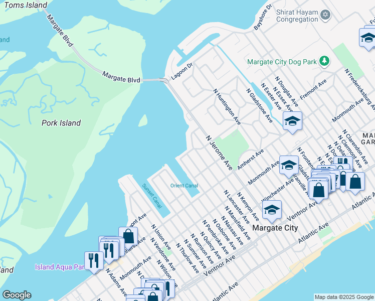 map of restaurants, bars, coffee shops, grocery stores, and more near 8511 Fulton Avenue in Margate City