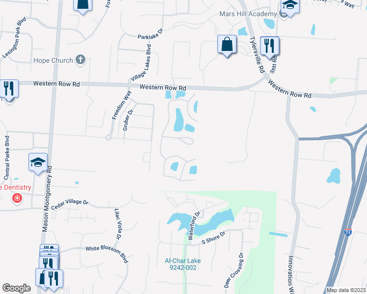 map of restaurants, bars, coffee shops, grocery stores, and more near 4369 Black Oak Lane in Mason